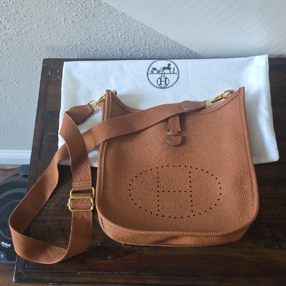 Beautiful Replica Halston Cross Body Bag. Great Condition! Tan, Gold Hardware.